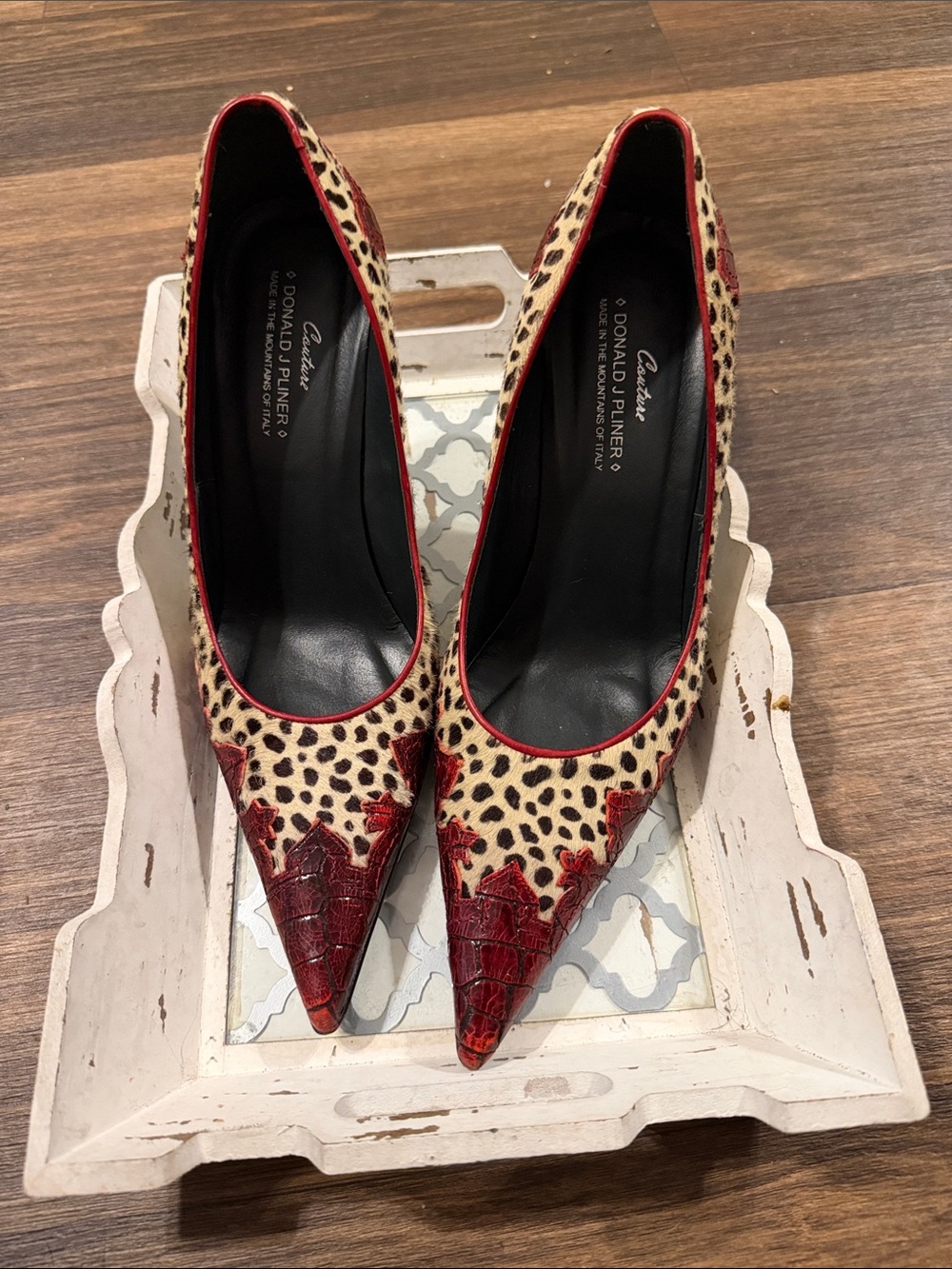 Donald J. Pliner Leopard Print and Red Pointed Toe Pumps Size 10